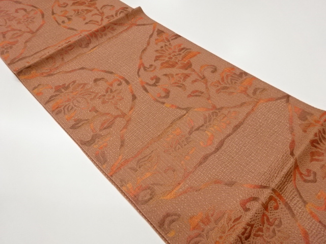 JAPANESE NAGOYA OBI / CHIKUZEN HAKATA / WOVEN FLOWER & STRIPE